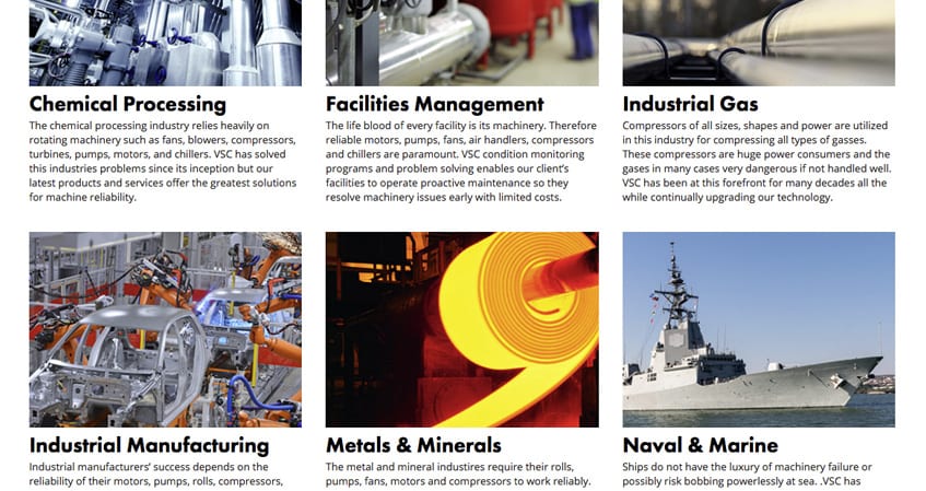 Vibration Specialty Corporation Industries Served Page